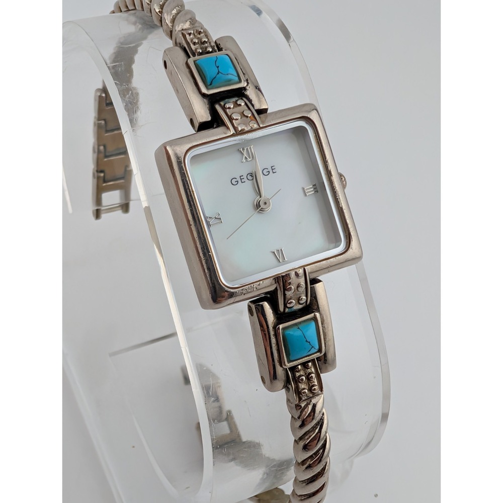 George Watch Women Southwest Turquoise MOP Dial Silver 7" Band- New Battery